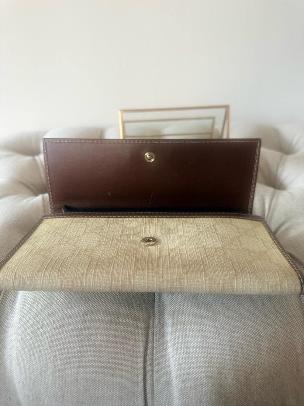 Gucci Vintage Rare Ivory GG Supreme Canvas Continental Wallet Brown Logo Plaque - Picture 4 of 10